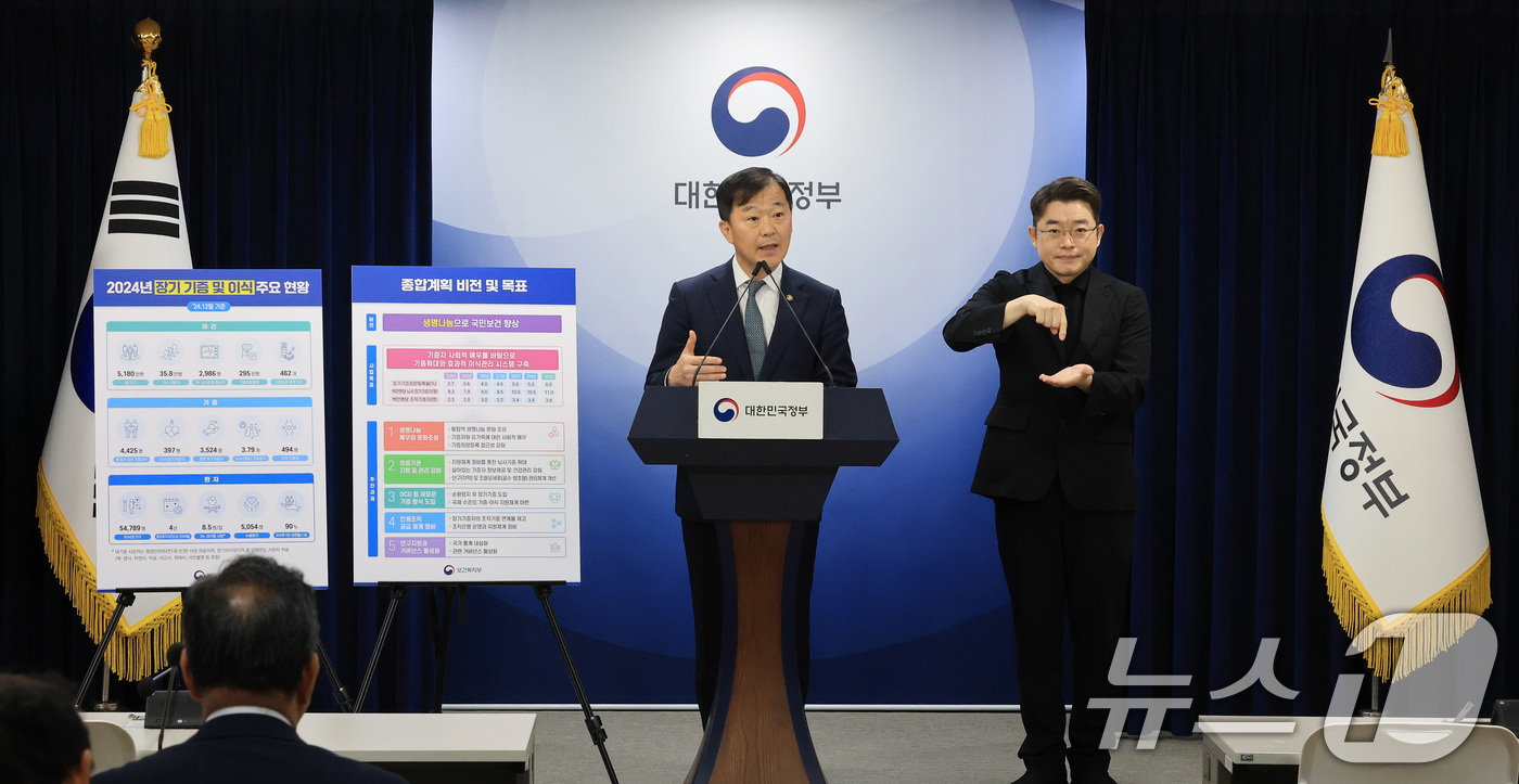 (서울=뉴스1) 임세영 기자 = 이형훈 보건복지부 제2차관이 16일 서울 종로구 정부서울청사에서 2024년 장기 기증 및 이식 주요 현황, 이식 종합계획 비전 및 목표를 브리핑하고 …