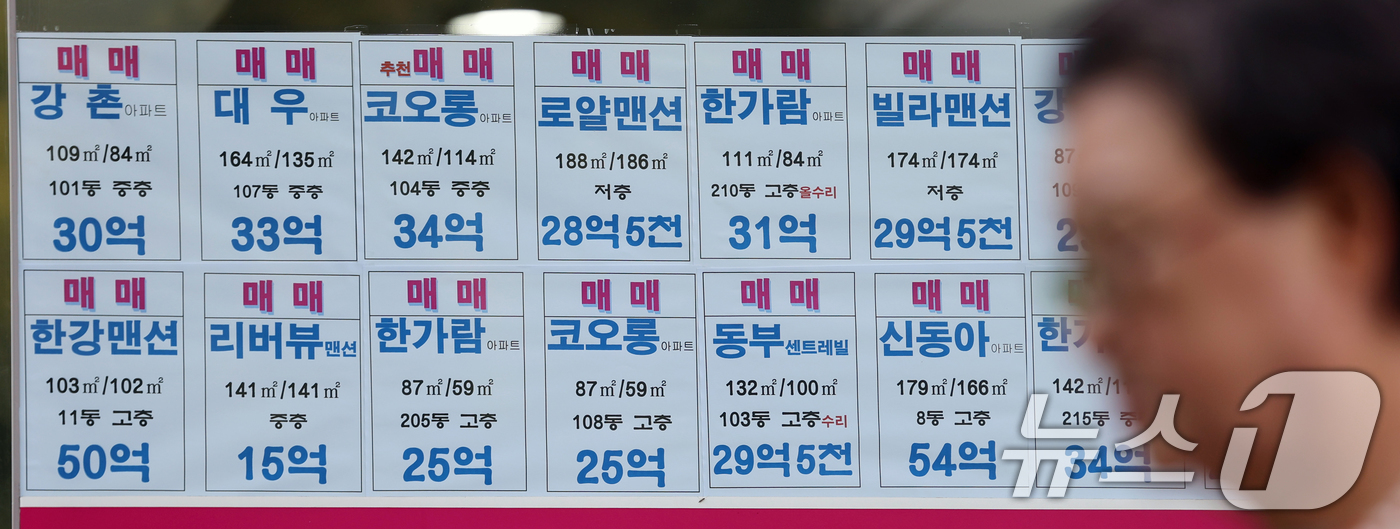 (서울=뉴스1) 황기선 기자 = 부동산 대출규제 강화 첫날인 16일 서울 시내의 한 공인중개사 사무소에 매물 전단이 붙어있다.정부가 발표한 부동산시장 안정 대책에 따르면 이날부터 …