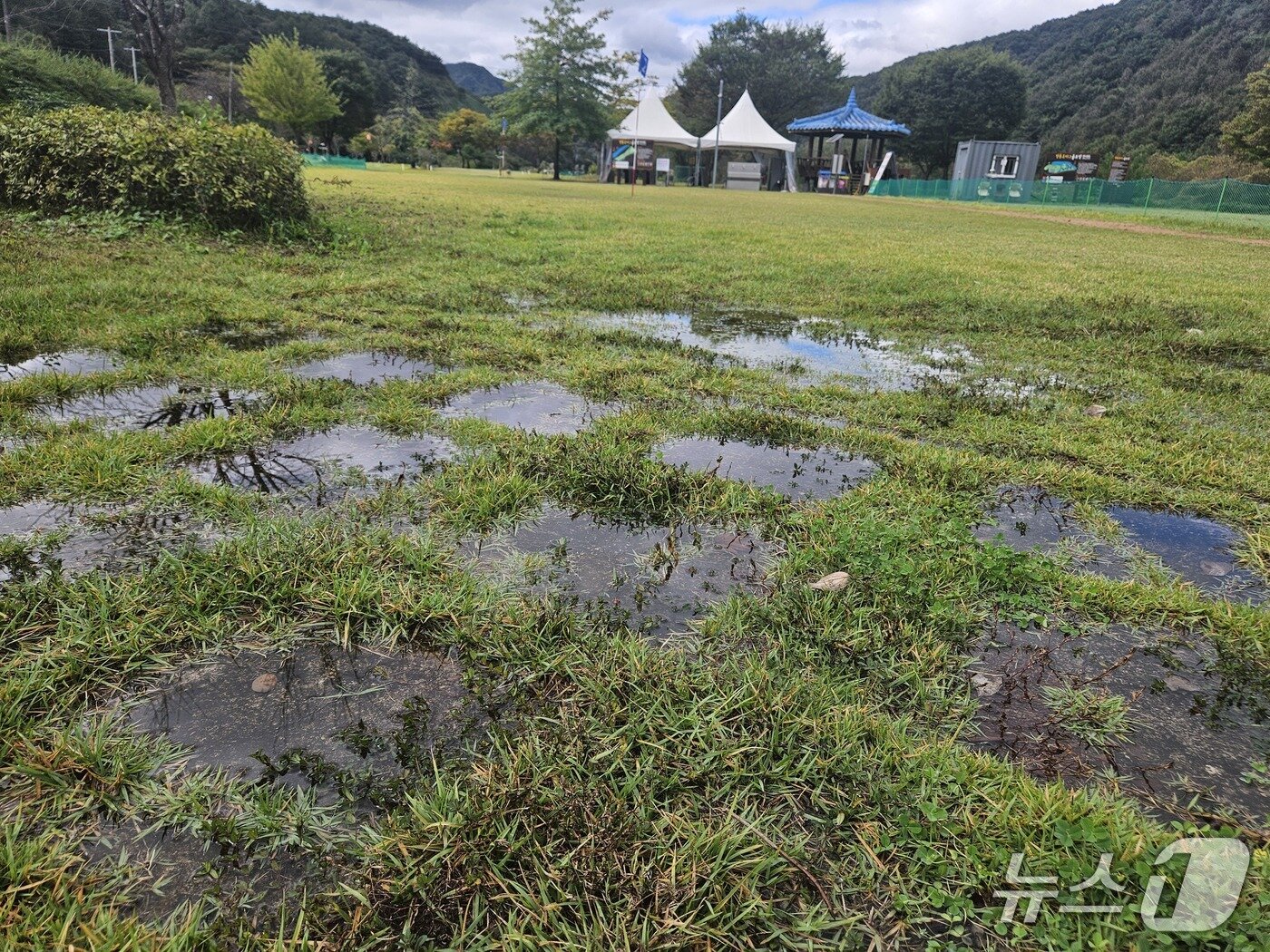 본문 이미지 - 물이 고인 제천 청풍호파크골프장. 2025.10.16/뉴스1 손도언 기자 