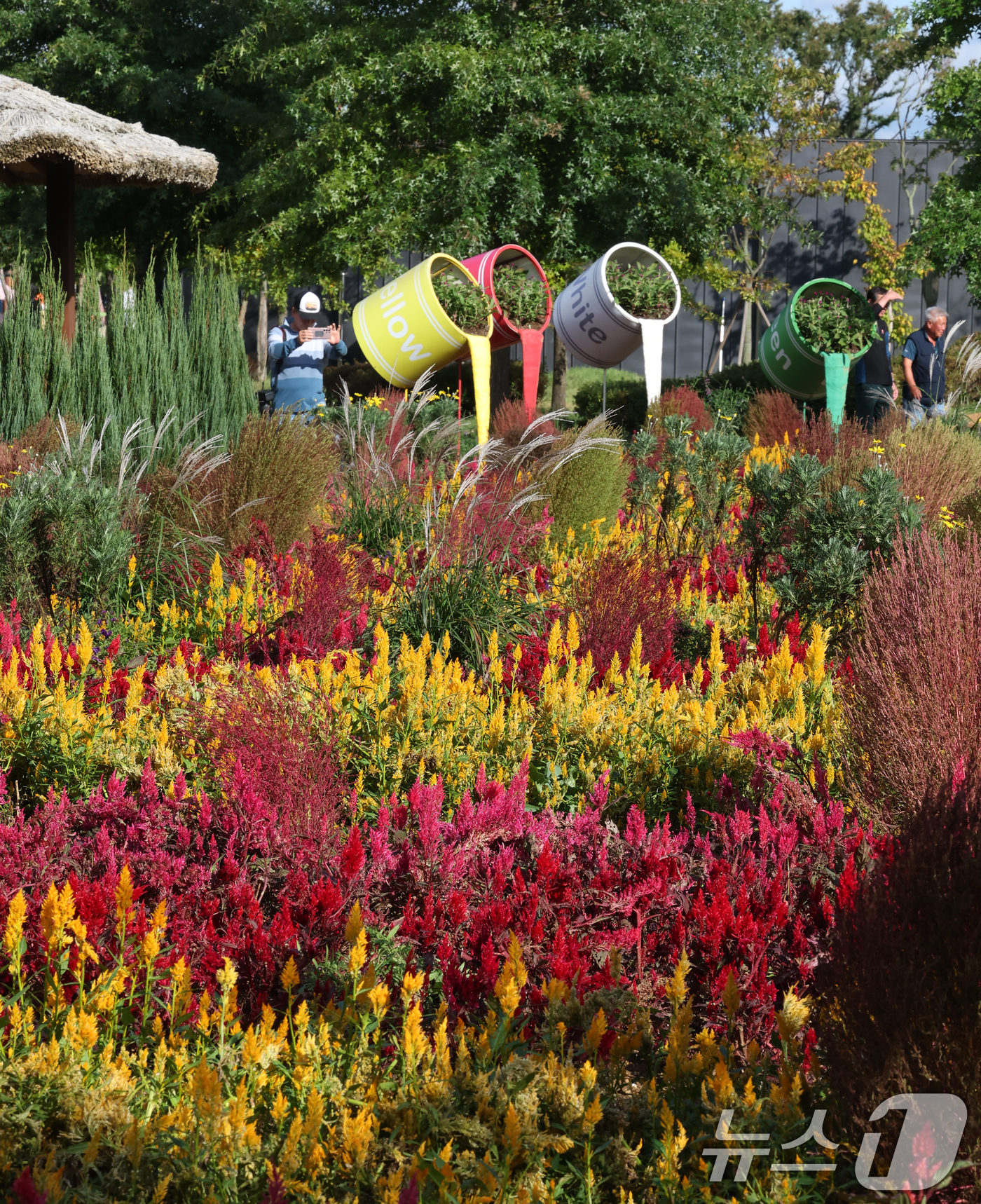 (평택=뉴스1) 김영운 기자 = 16일 경기 평택시 오성면 평택시농업셍태원에서 열린 '2025 경기정원문화박람회'에서 시민들이 아름답게 꾸며진 정원을 관람하고 있다. 2025.10 …