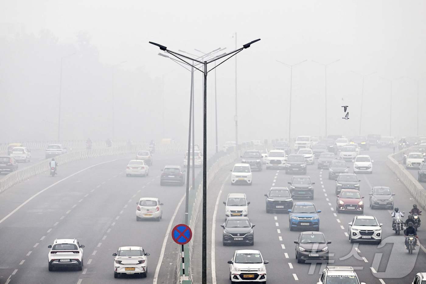 본문 이미지 - 지난해 11월 13일 인도 델리에서 차량들이 짙은 스모그 속을 운행하고 있다. 2024.11.13. ⓒ AFP=뉴스1 ⓒNews1 이정환 기자