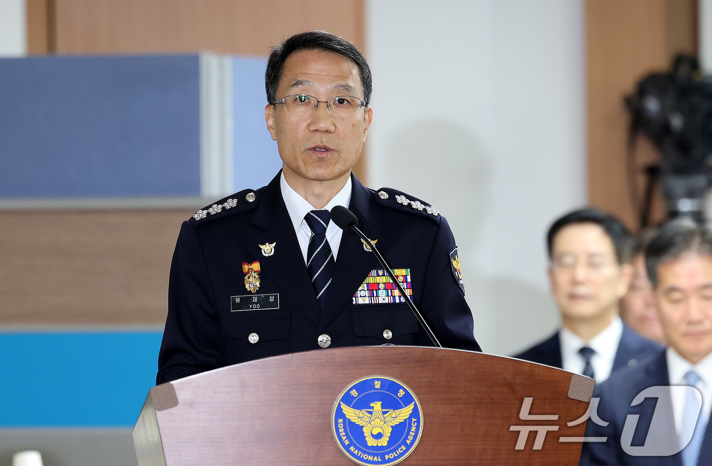 (서울=뉴스1) 박지혜 기자 = 유재성 경찰청장 직무대행이 17일 서울 서대문구 경찰청에서 열린 국회 행정안전위원회 경찰청 국정감사에서 발언하고 있다. 2025.10.17/뉴스1