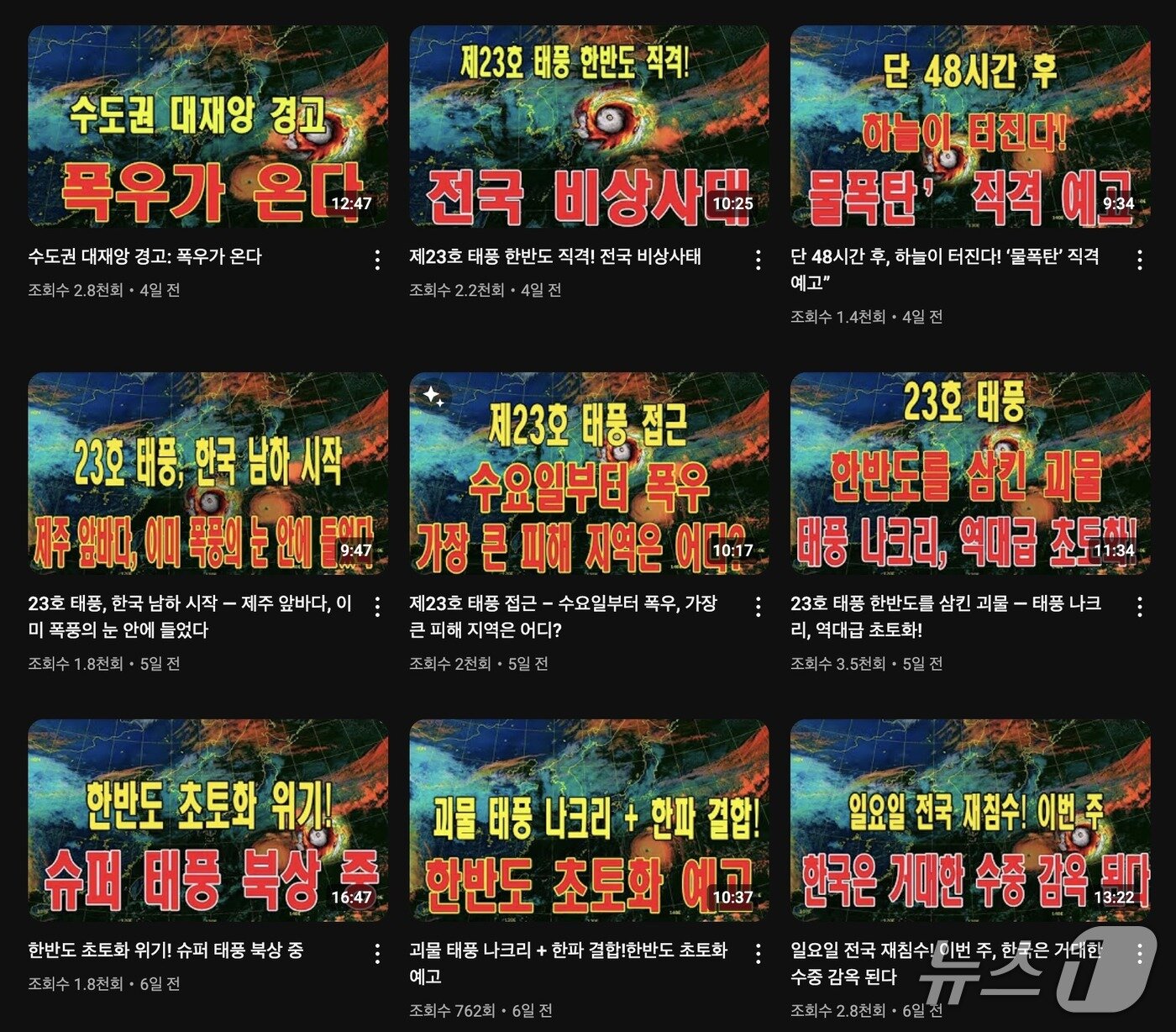 본문 이미지 - 김태선 더불어민주당 의원이 국감에서 지적한 한 날씨 유튜버의 채널, 이른 시기 한반도에 태풍이 덮칠 것처럼 소개했으나 제23호 태풍 나크리는 일본 도쿄 앞바다를 거쳐서 소멸했다. ⓒ 뉴스1