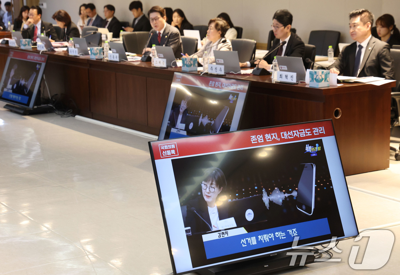 (서울=뉴스1) 이광호 기자 = 17일 오전 서울 종로구 헌법재판소에서 열린 국회 법제사법위원회의 헌법재판소, 헌법재판연구원에 대한 국정감사에서 신동욱 국민의힘 의원이 김현지 대통 …