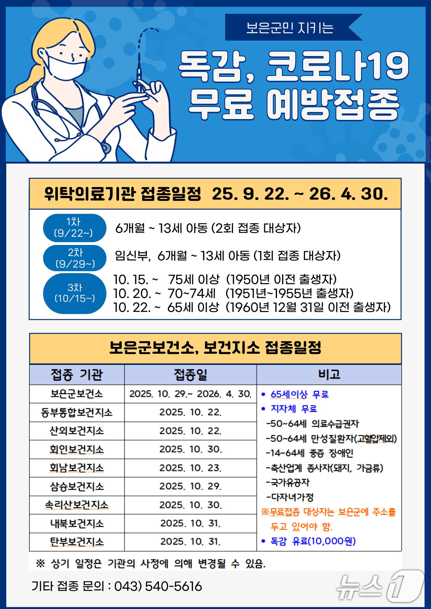본문 이미지 - 보은군 독감·코로나19 무료 예방접종 홍보물 (보은군 제공. 재판매 및 DB금지) /뉴스1 