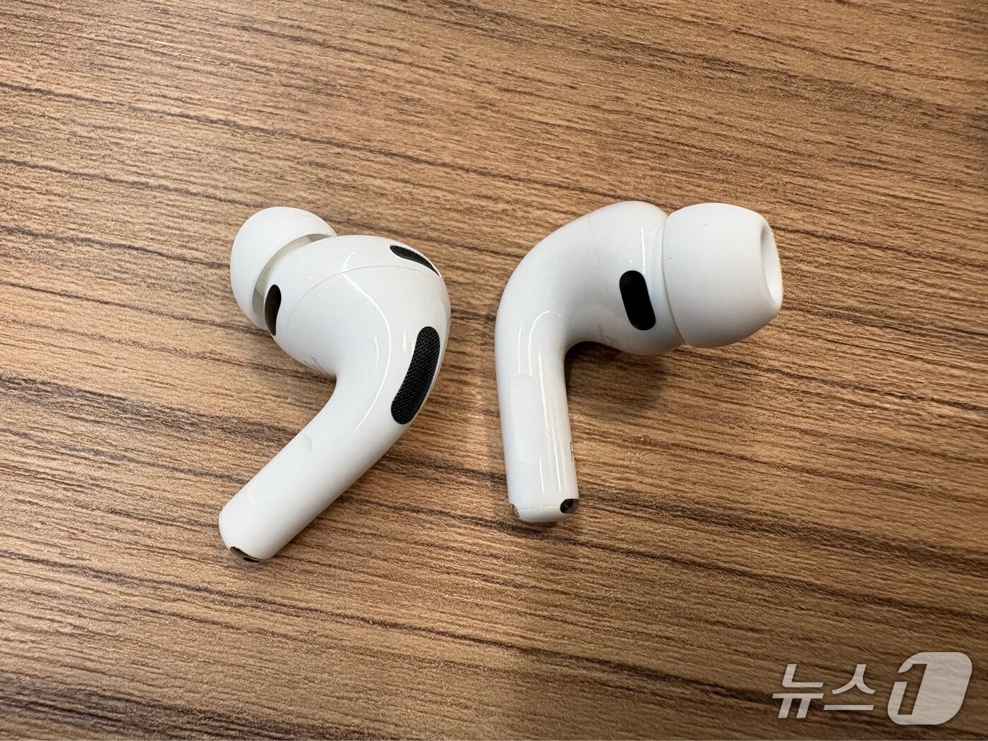 본문 이미지 - 에어팟 프로3의 이어버드. 아래 부분에 심박 센서가 보인다. 2025.10.02/뉴스1 ⓒNews1 김정현 기자
