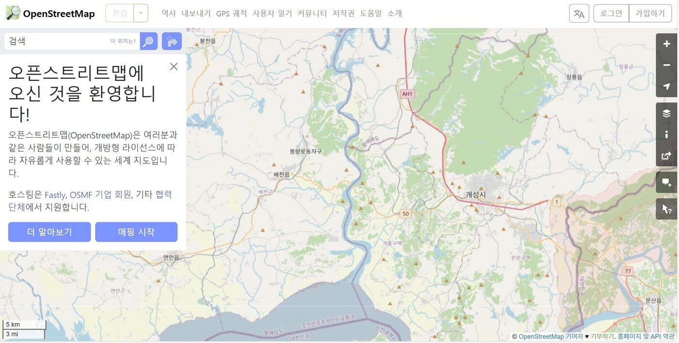 The lower reaches of the Ryesong River in North Korea as shown on OpenStreetMap &#40;OSM&#41; / Capture from OSM 