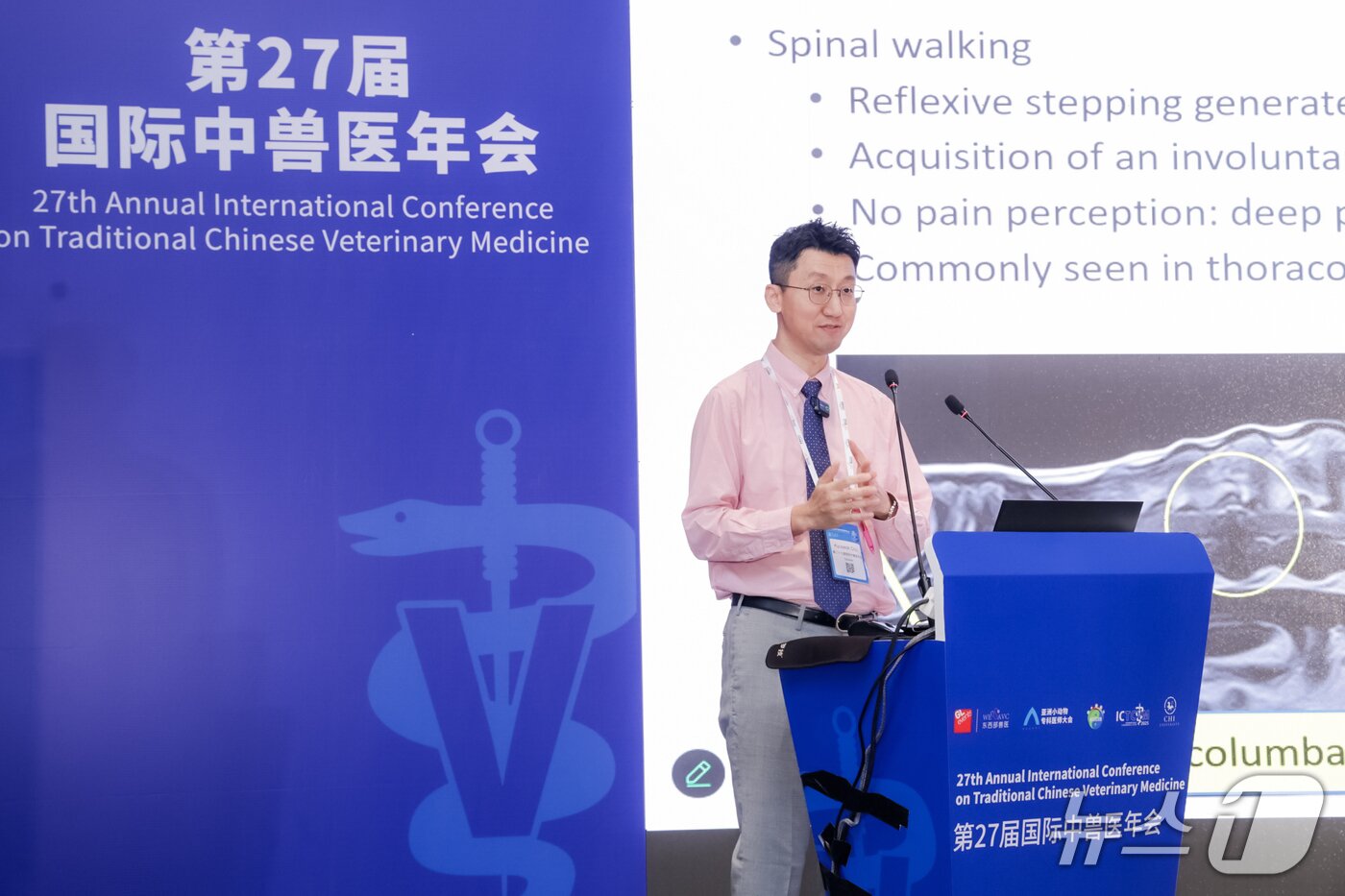 본문 이미지 - 최규석 수의사가 중국 우시에서 열린 제27회 ICTCVM에서 강의를 하고 있다&#40;학회 제공&#41;. ⓒ 뉴스1