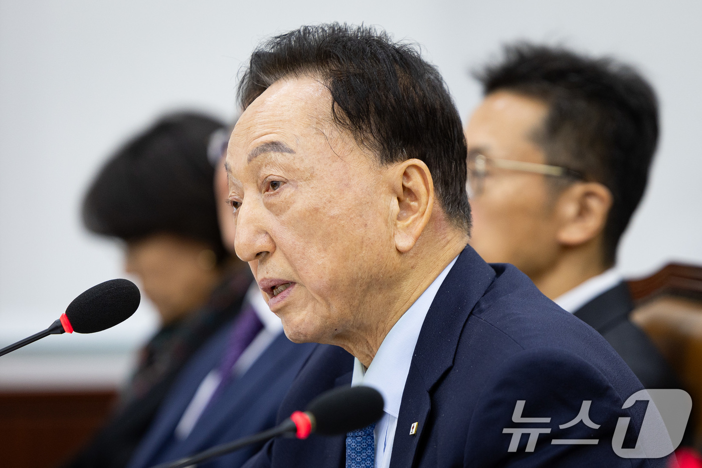 (서울=뉴스1) 유승관 기자 = 김철수 대한적십자사 회장이 22일 서울 여의도 국회에서 열린 보건복지위원회의 한국보건산업진흥원 등에 대한 국정감사에 출석해 의원 질의에 답하고 있다 …