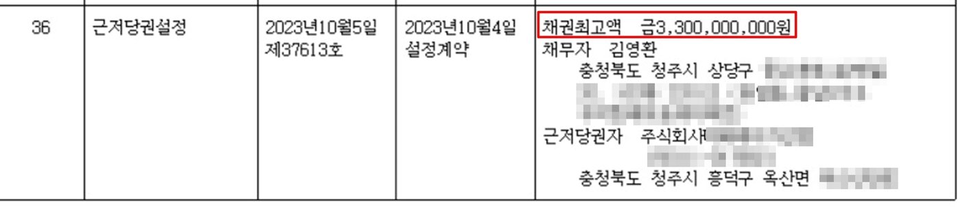 본문 이미지 - 김영환 충북지사 담보물 등기부등본 갈무리./뉴스1 