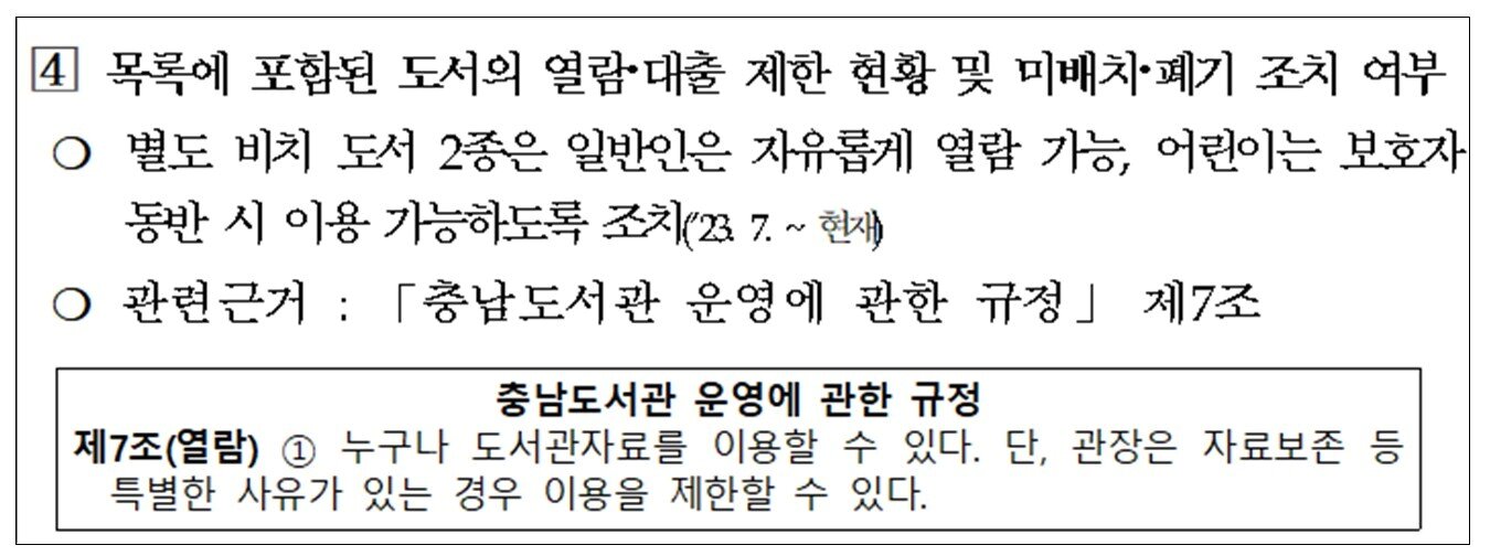 본문 이미지 - 충남도서관 운영에 관한 규정 &#40;손솔 의원실 제공&#41;