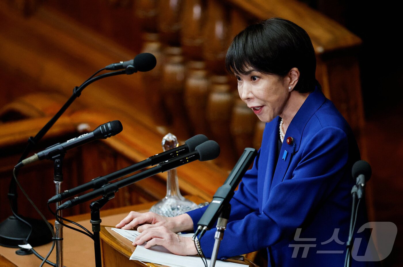 본문 이미지 -  다카이치 사나에 일본 총리가 지난해 10월 24일 도쿄 국회의사당에서 소신표명 연설을 하고 있다. 2025.10.24 ⓒ 로이터=뉴스1 ⓒ News1 김지완 기자