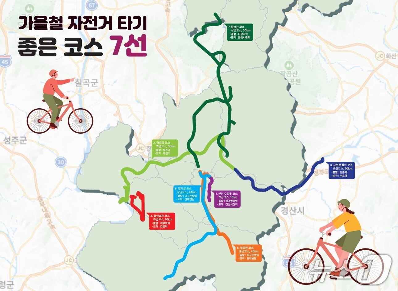 본문 이미지 - 가을철 자전거 타기 좋은 코스 지도. (대구시 제공. 재판매 및 DB 금지)/뉴스1