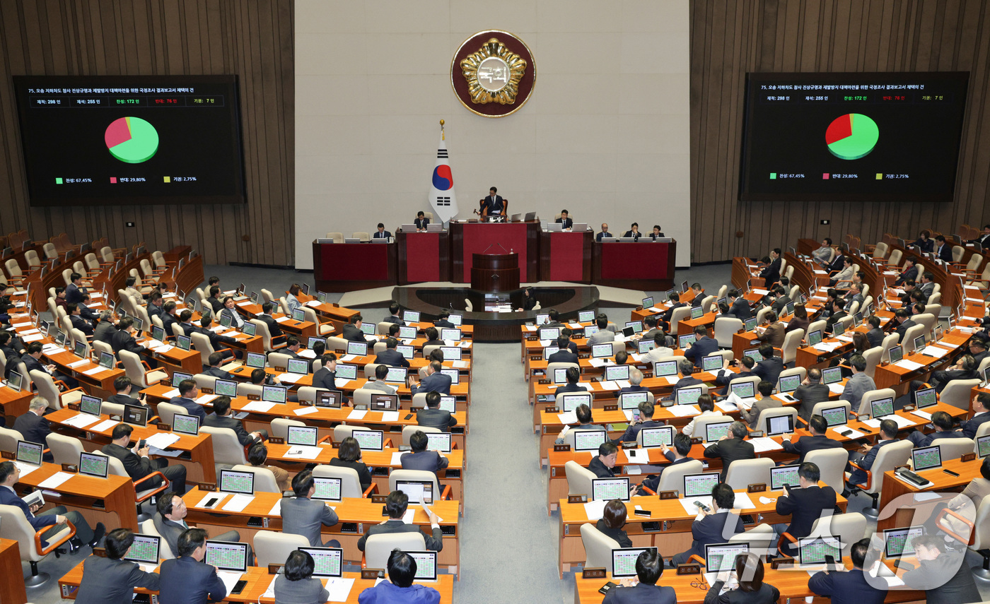 (서울=뉴스1) 신웅수 기자 = 26일 서울 여의도 국회에서 열린 제 429회국회(정기회) 제10차 본회의에서 오송 지하차도 참사 진상규명과 재발방지 대책마련을 위한 국정조사 결과 …