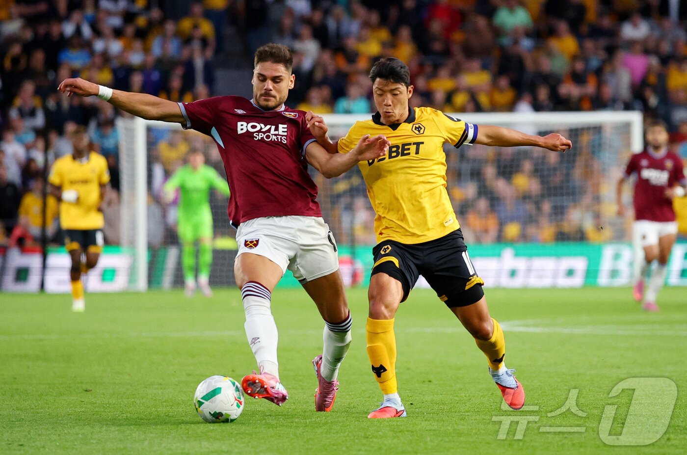 본문 이미지 - 울버햄튼의 황희찬&#40;오른쪽&#41;ⓒ 로이터=뉴스1