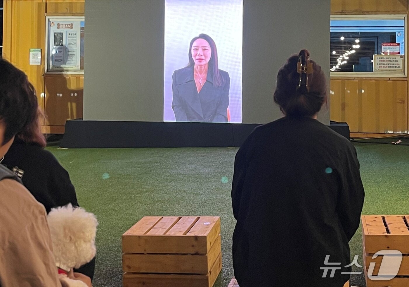 본문 이미지 - 25일 울산애견공원에서 열린 '제2회 반려동물 추모의 밤, 너를 기억하며'에서 문정희 씨가 영상 메시지로 공감대를 샀다. ⓒ 뉴스1