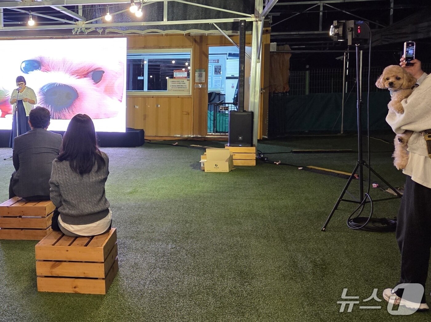 본문 이미지 - '제2회 반려동물 추모의 밤, 너를 기억하며'가 25일 울산애견공원에서 열렸다. 한 보호자가 추모수기를 읽고 있다. ⓒ 뉴스1