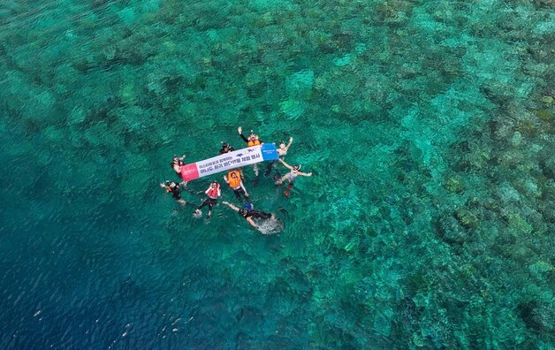 '아름다운 산호 위에서 찰칵'
