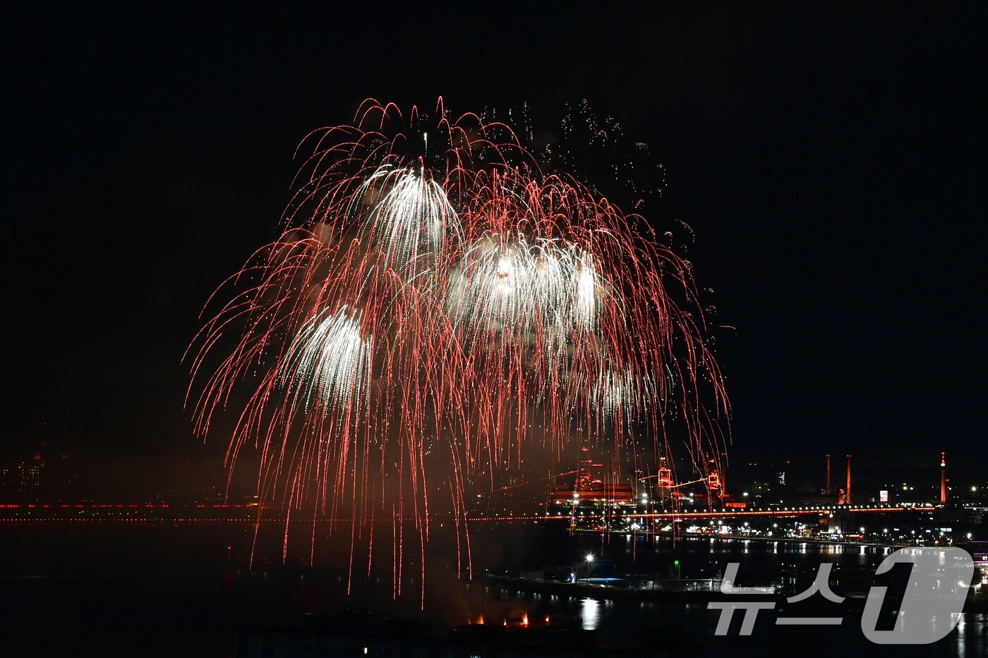 본문 이미지 - 29일 경북 포항시 영일대해수욕장에서 APEC 2025 정상회의 성공 개최를 기원하는 드론 아트 쇼와 불꽃쇼가 펼쳐지고 있다. 2025.10.29/뉴스1 ⓒ News1 최창호 기자