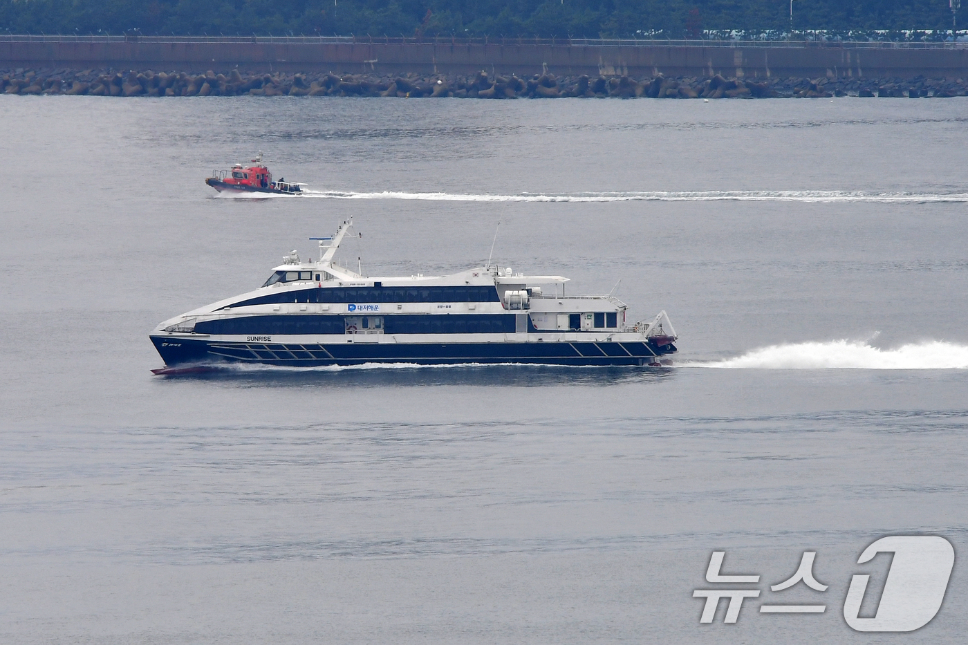 (포항=뉴스1) 최창호 기자 = 추석 연휴 첫 날인 3일 경북 포항여객선터미널에서 출항한 포항~울릉 정기여객선인 대재페리(주) 썬라이즈호가 울릉도로 항해하고 있다.이날 썬라즈호에는 …