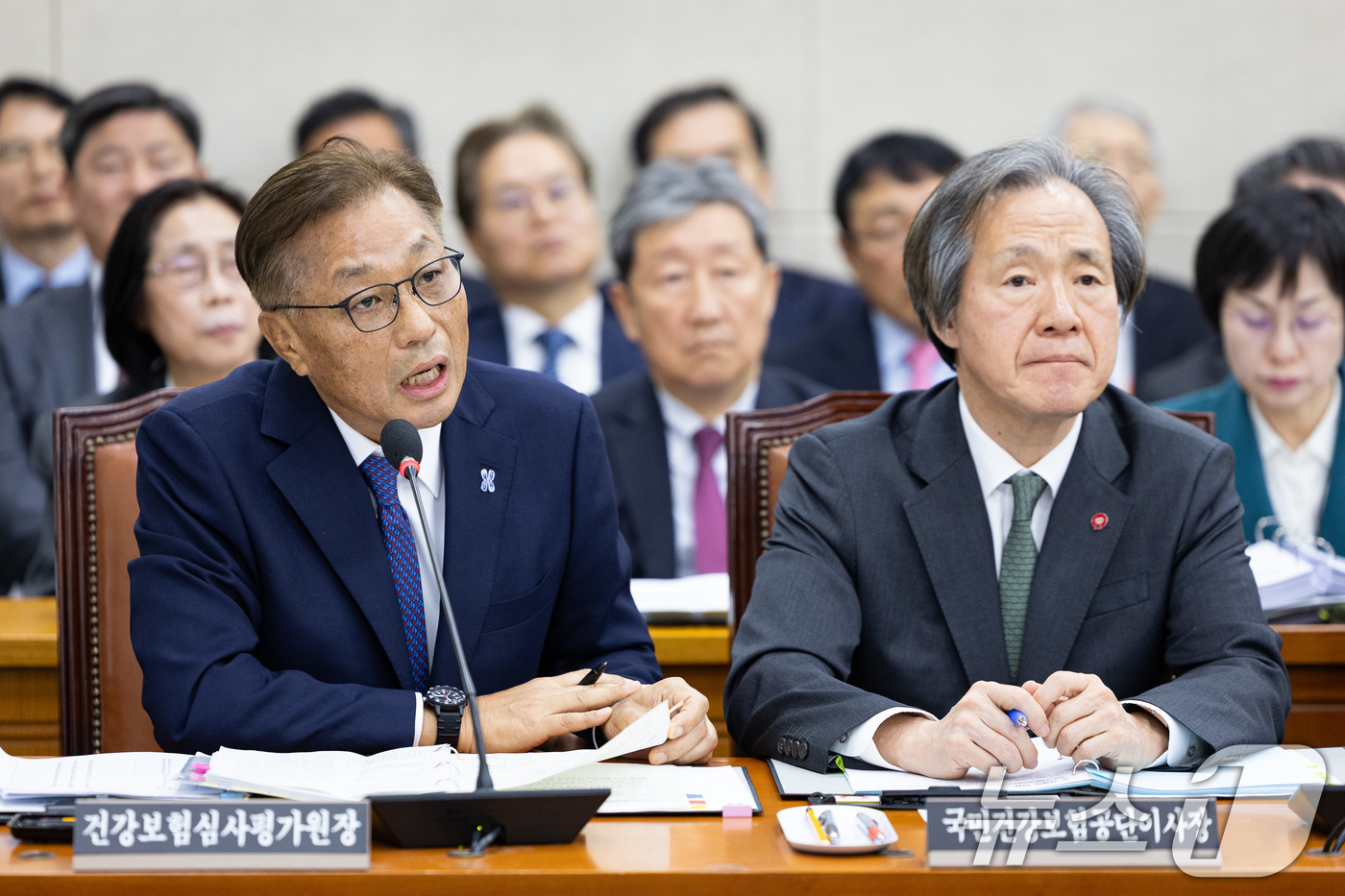 (서울=뉴스1) 유승관 기자 = 강중구 건강보험심사평가원장이 30일 서울 여의도 국회에서 열린 보건복지위원회의 보건복지부 등에 대한 국정감사에서 의원 질의에 답하고 있다. 2025 …