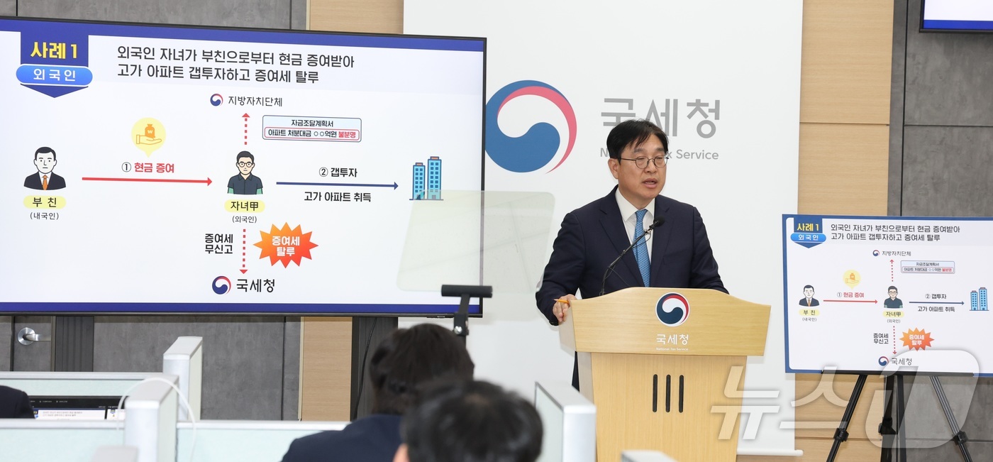 (세종=뉴스1) 김기남 기자 = 오상훈 국세청 자산과세국장이 30일 세종시 정부세종청사 국세청에서 자금조달계획서 실시간 공유로 부동산 탈세를 철저히 검증한 주요 추징 사례 및 부동 …