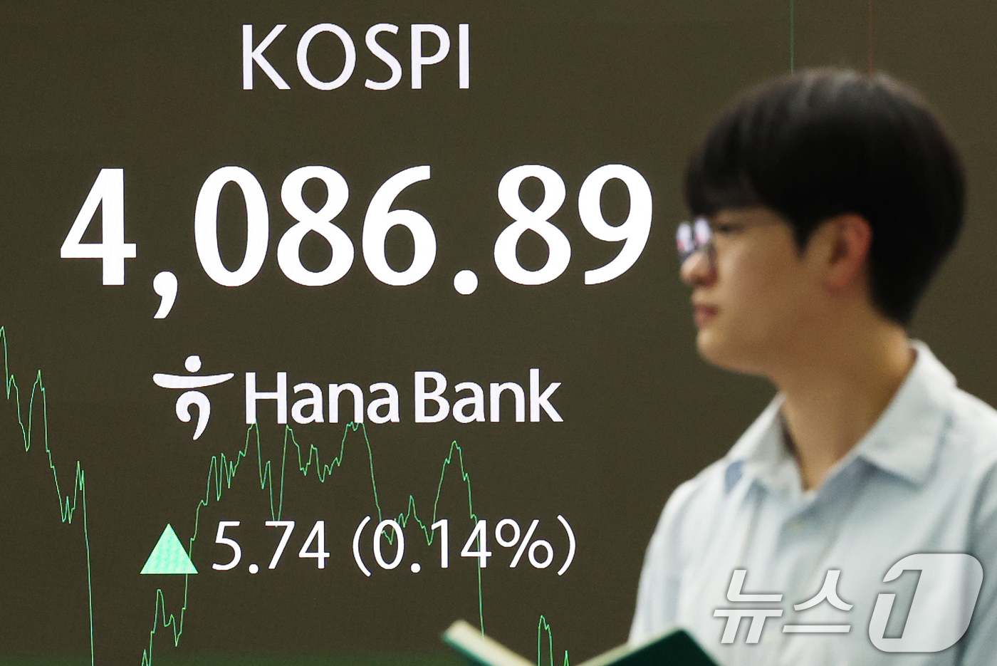 (서울=뉴스1) 오대일 기자 = 코스피가 장중 4100선을 돌파하는 등 사상 최고치를 경신한 30일 오후 서울 중구 하나은행 본점 딜링룸 전광판에 종가가 표시되고 있다.이날 코스피 …