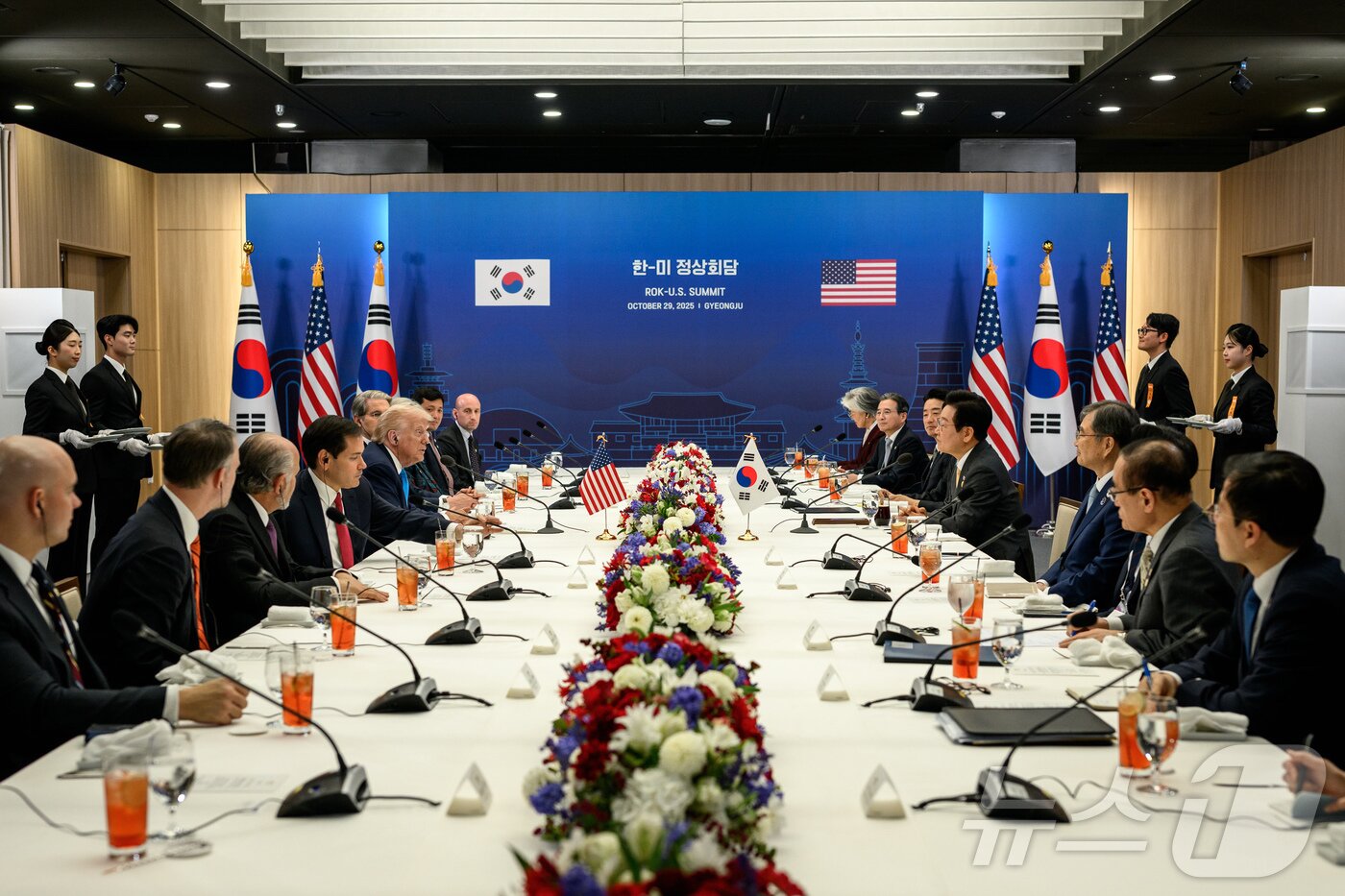 본문 이미지 - 도널드 트럼프 미국 대통령이 지난 29일 국립경주박물관에서 열린 한미 정상회담에서 모두 발언을 하고 있다.&#40;백악관 공식 사진, 재판매 및 DB금지&#41; ⓒ News1 류정민 특파원