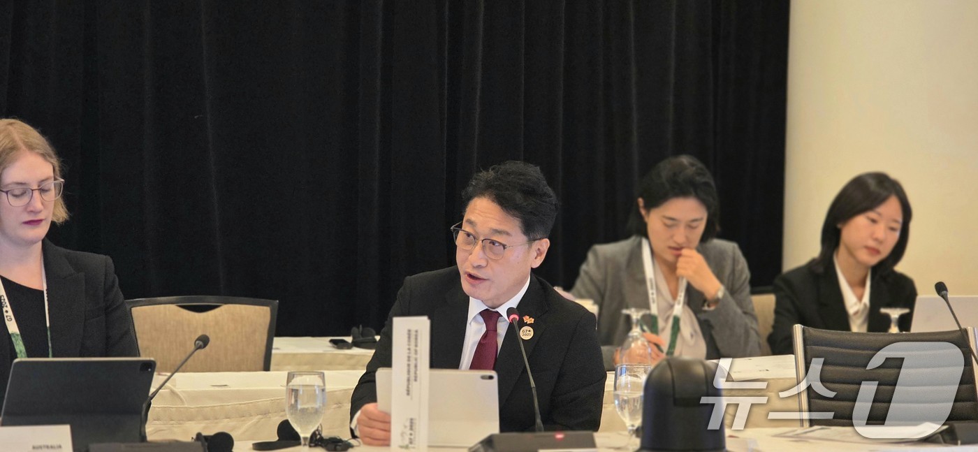 (서울=뉴스1) = 이호현 기후에너지환경부 2차관이 지난 30일(현지시간)부터 양일간 캐나다 토론토 G7 에너지환경장관회의에 참석해 발언하고 있다. (기후에너지환경부 제공. 재판매 …