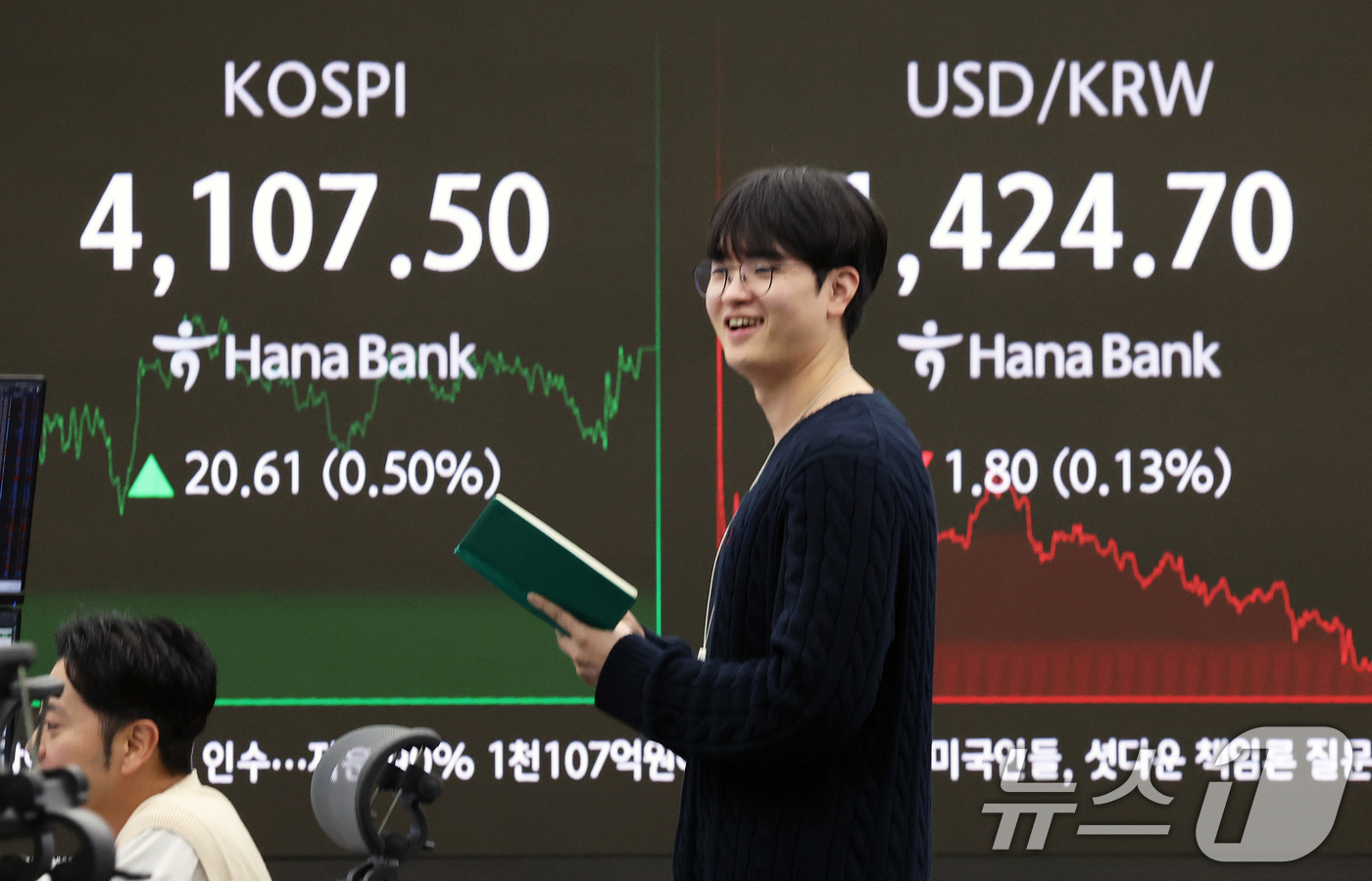 (서울=뉴스1) 오대일 기자 = 코스피가 종가 기준 사상 최고치를 찍은 31일 오후 서울 중구 하나은행 본점 딜링룸 전광판에 종가가 표시되고 있다.이날 코스피는 전 거래일 대비 2 …