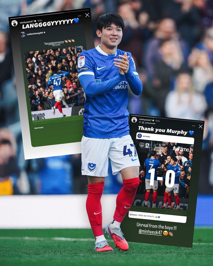 본문 이미지 - 양민혁이 잉글랜드 챔피언십에서 2경기 연속 골을 터뜨렸다. &#40;포츠머스 SNS 캡처&#41;