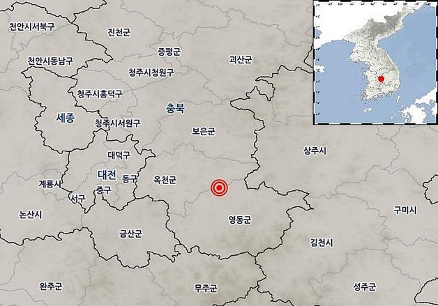 충북 옥천 청성 조천리 3.1규모 지진…"흔들렸다" 신고 13건(종합)