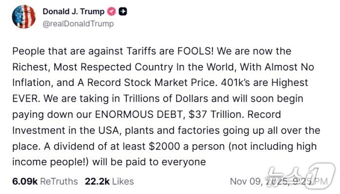 Capture from President Donald Trump&#39;s Truth Social