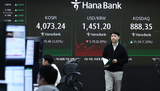 '겹호재' 코스피 3% 올라 4070선 회복…기관, 나홀로 사자[시황종합]