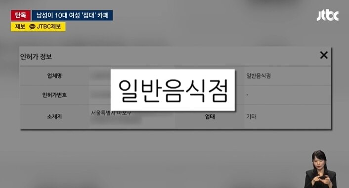 본문 이미지 - 서울 마포의 호스트 카페는 유흥주점이 아닌 &#39;일반음식점&#39;으로 분류돼 있다. 출차=JTBC