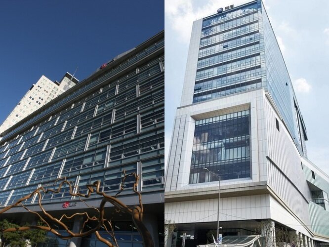 본문 이미지 - LG생활건강 사옥&#40;왼쪽&#41;과 애경산업 사옥&#40;LG생활건강, 애경산업 제공&#41;