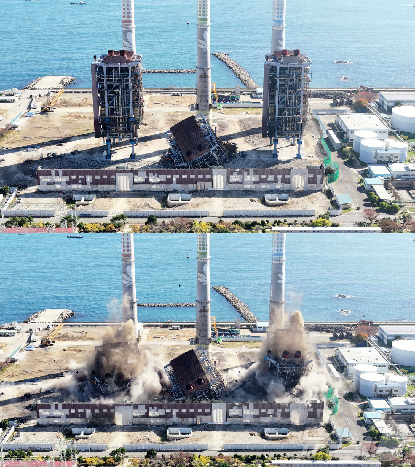 (울산=뉴스1) 안은나 기자 = 보일러 타워 붕괴 사고 발생 엿새째를 맞은 11일 울산 남구 울산화력발전소 보일러 타워 5호기 붕괴 사고 현장에서 매몰자와 실종자 구조를 위해 4· …