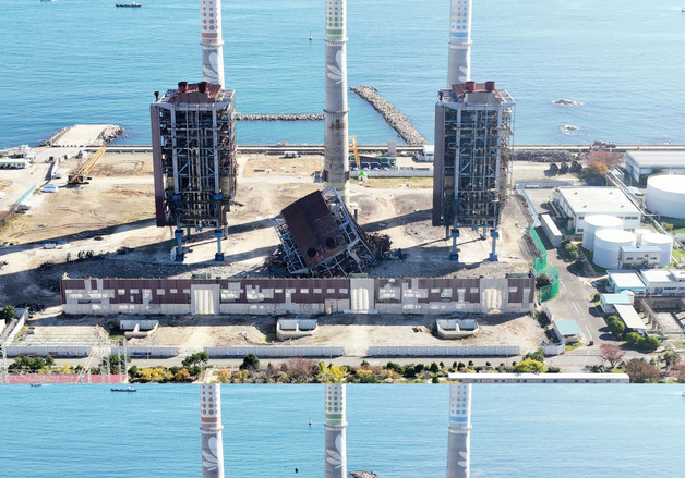 울산화력발전소 발파 해체 전과 후
