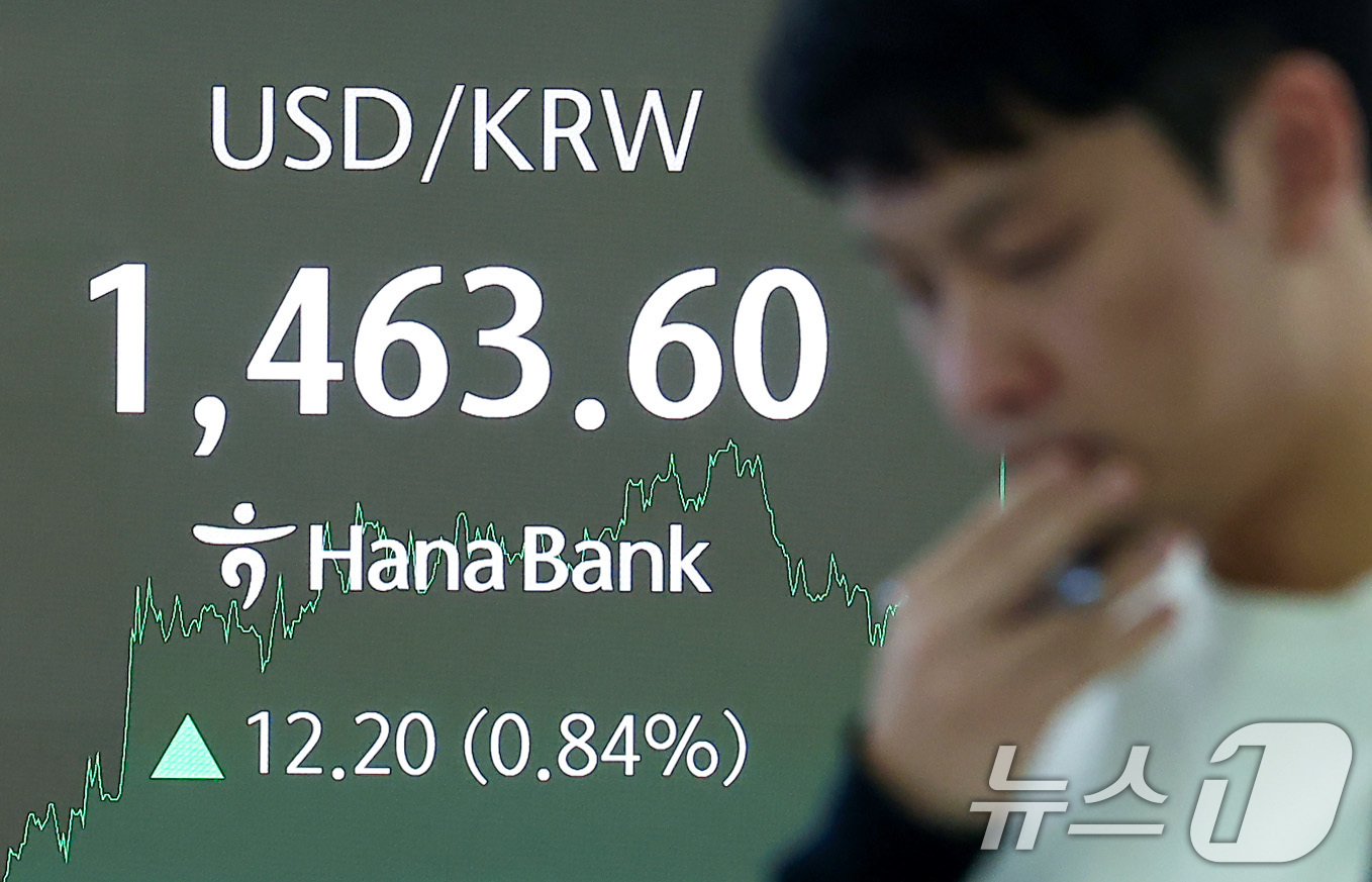 (서울=뉴스1) 김성진 기자 = 11일 서울 중구 하나은행 본점 딜링룸 전광판에 종가가 나오고 있다.이날 코스피는 전일 종가 대비 33.15포인트(0.81%) 상승한 4106.39 …