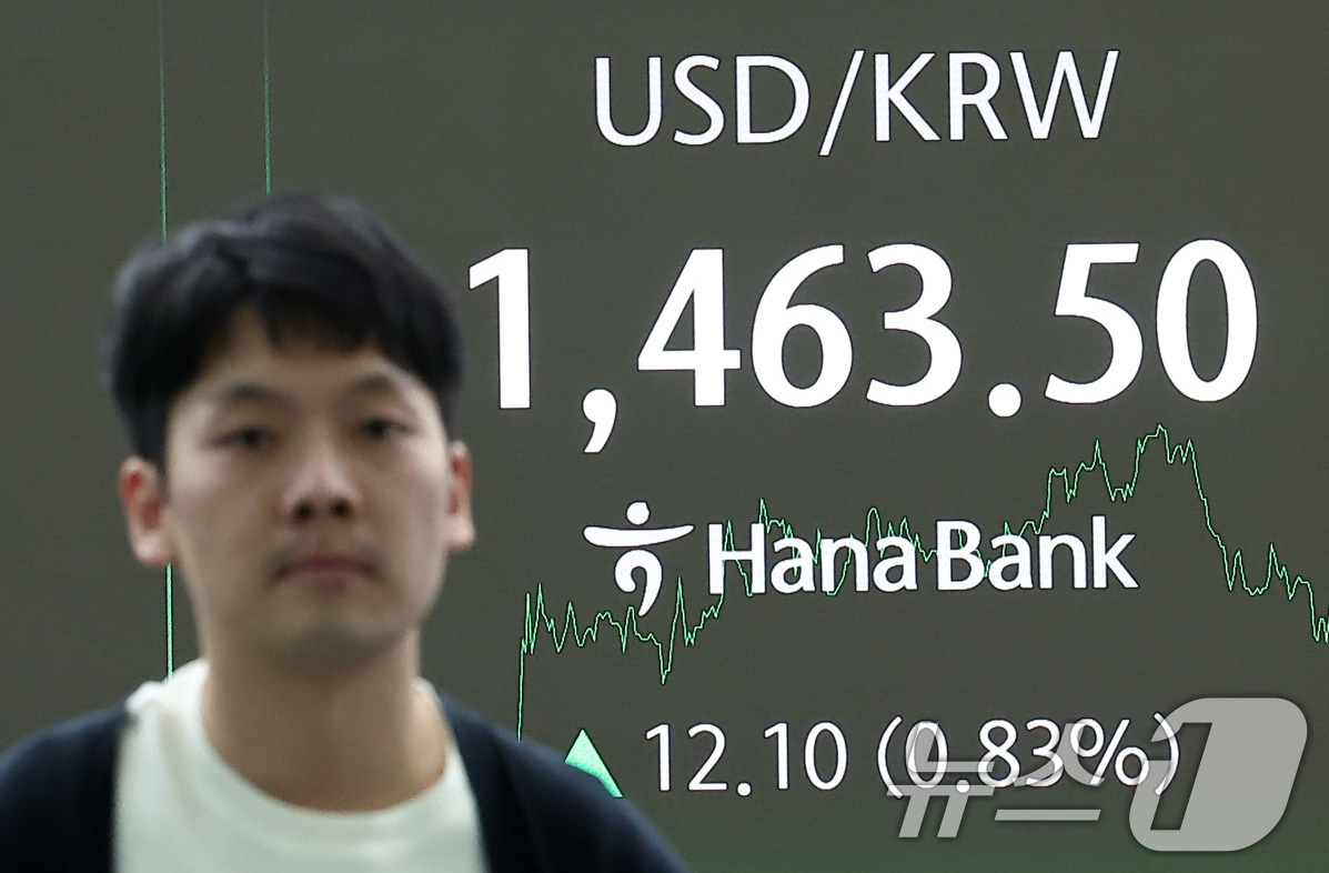 (서울=뉴스1) 김성진 기자 = 11일 서울 중구 하나은행 본점 딜링룸 전광판에 종가가 나오고 있다.이날 코스피는 전일 종가 대비 33.15포인트(0.81%) 상승한 4106.39 …