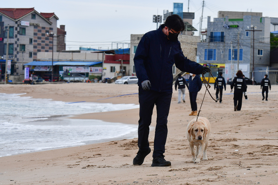 포항 해안에 투입된 관세청 마약 탐지견