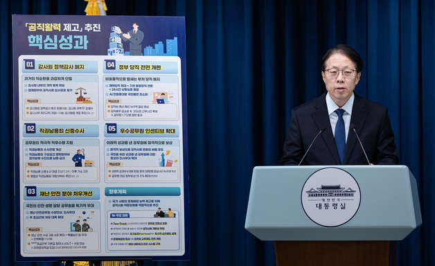 취재진 질문에 답변하는 조성주 인사수석