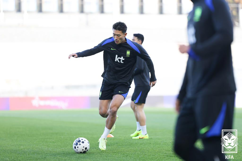 (서울=뉴스1) = 축구 국가대표팀에 합류한 조규성이 12일 충남 천안시 서북구 대한민국축구종합센터 훈련장에서 구슬땀을 흘리고 있다. (대한축구협회 제공. 재판매 및 DB 금지) …