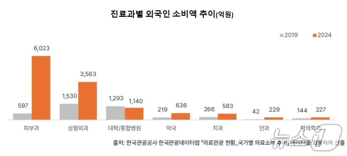 본문 이미지 - 진료과별 외국인 소비액 추이(억원)(야놀자리서치 제공)