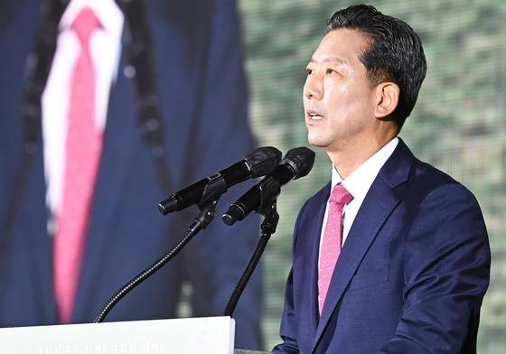 박정희 탄신 108돌 문화행사 인사말하는 김장호 구미시장