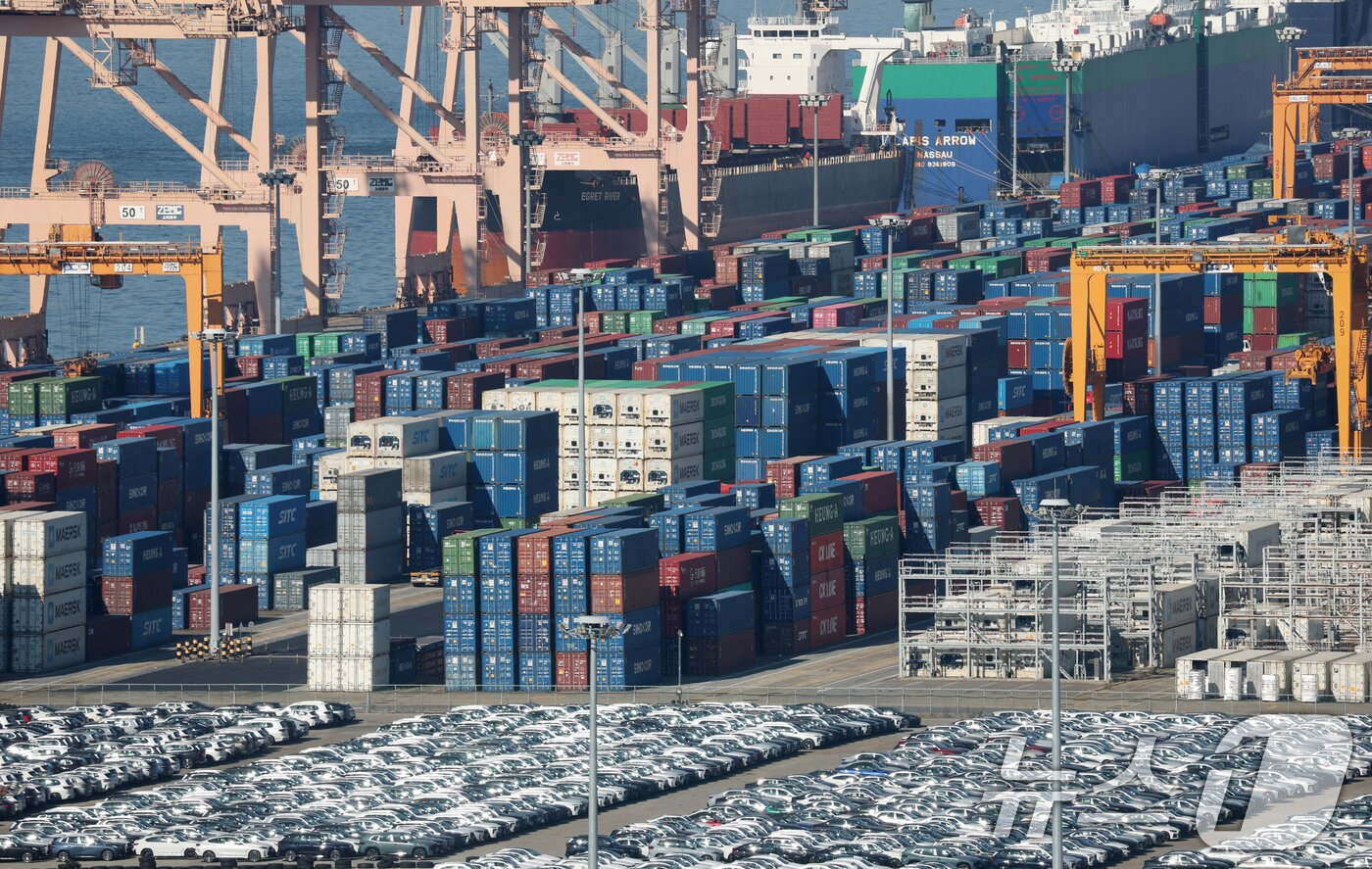 본문 이미지 - 경기 평택시 포승읍 평택항에 수출용 컨테이너들이 쌓여있는 모습. 2025.11.14/뉴스1 ⓒ News1 김영운 기자