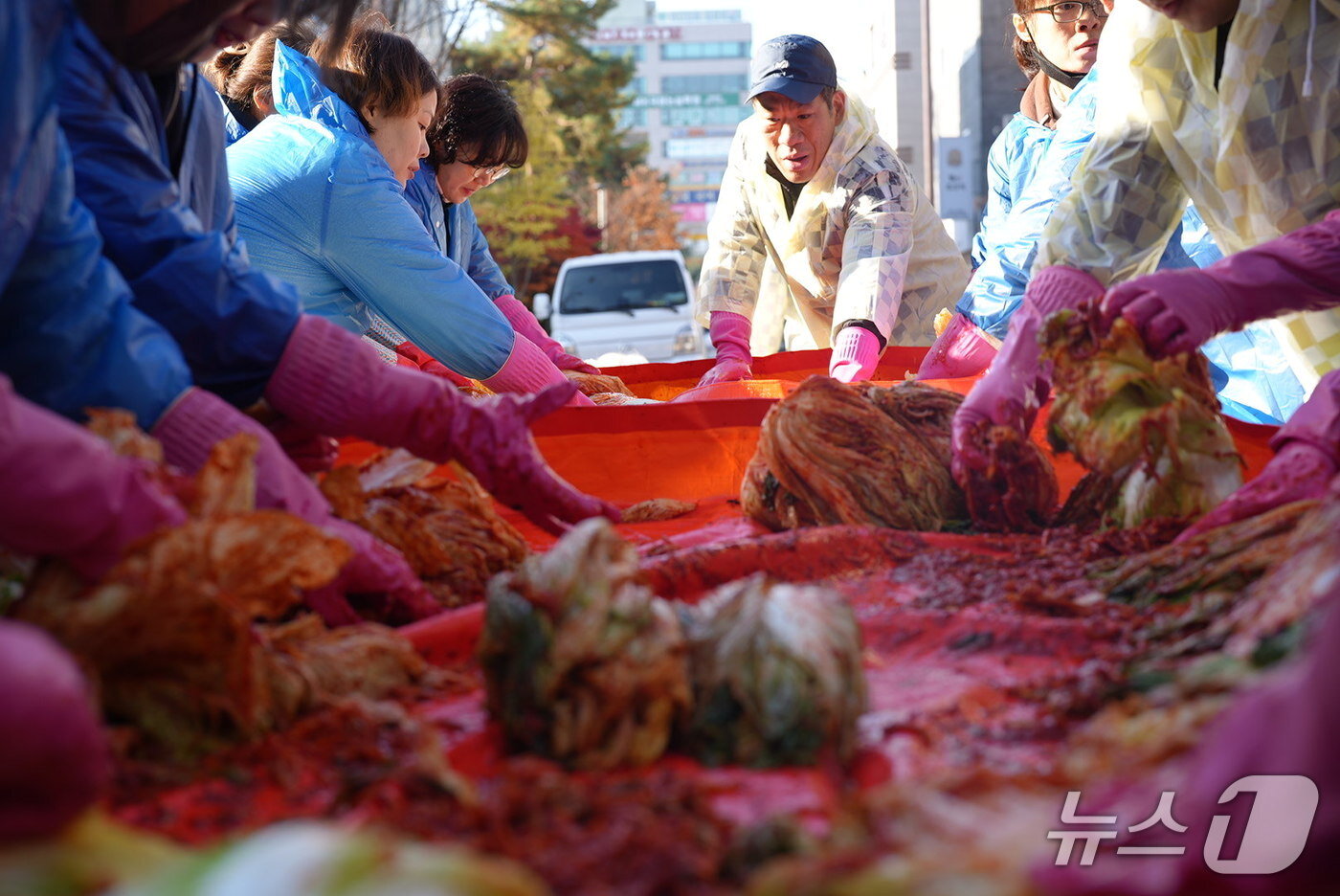 본문 이미지 - 지역사회 온정 나눔 &#39;사랑의 김장 봉사&#39;.&#40;원주시 공무원노동조합 제공. 재판매 및 DB금지&#41;/뉴스1