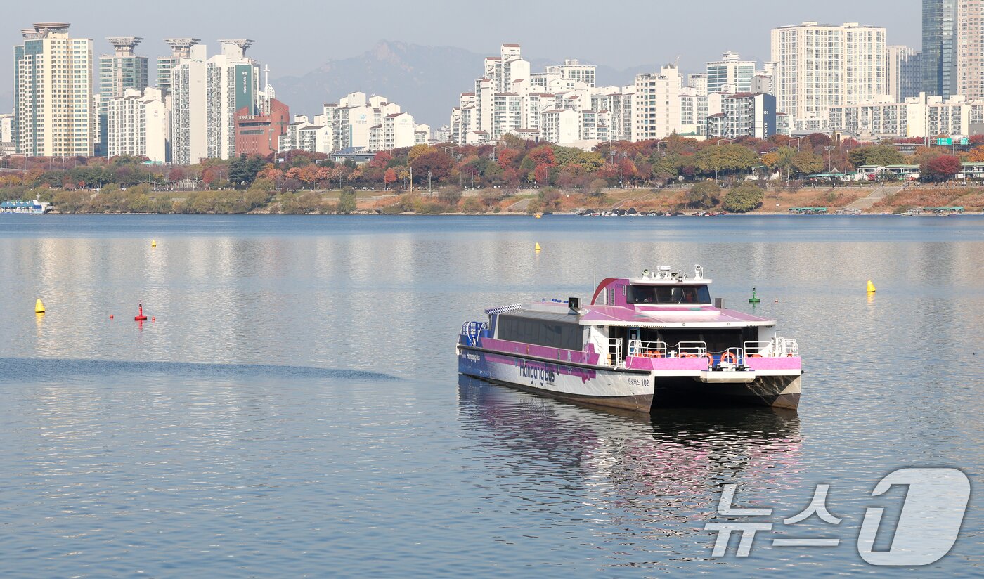 본문 이미지 - 16일 서울 송파구 잠실선착장 인근에 한강버스가 멈춰 서 있다.  2025.11.16/뉴스1 ⓒ News1 안은나 기자