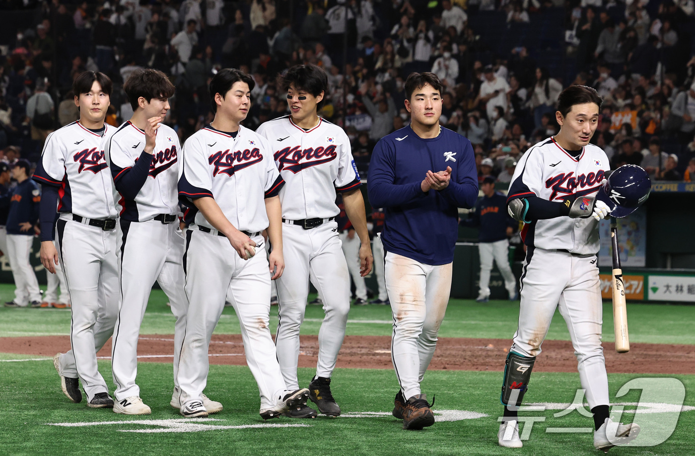 (도쿄=뉴스1) 구윤성 기자 = 류지현 감독이 이끄는 야구 국가대표 선수들이 16일 오후 일본 도쿄돔에서 열린 월드베이스볼클래식(WBC) 대비 평가전 '2025 케이 베이스볼 시리 …