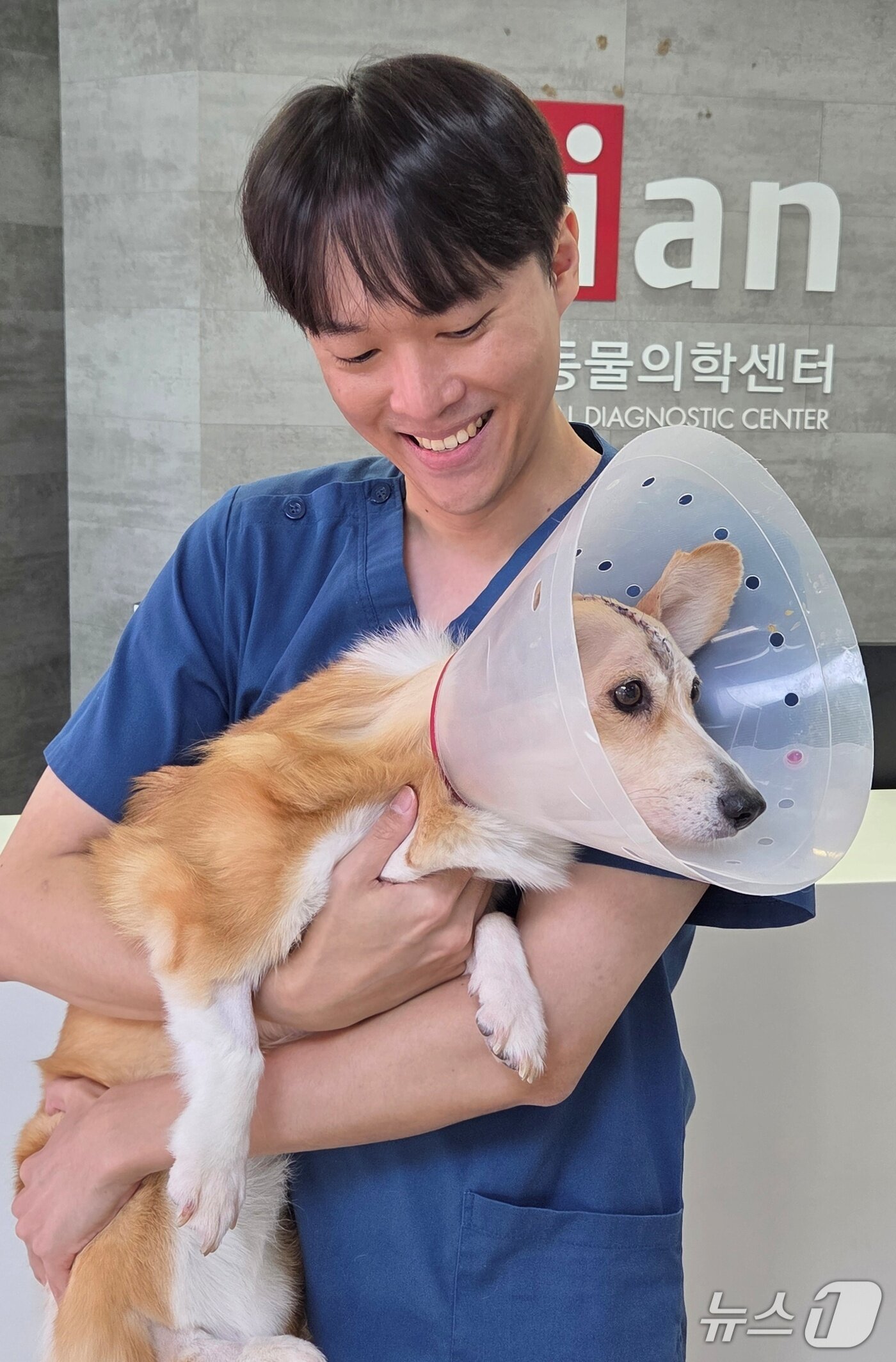 본문 이미지 - 반려견의 수술이 잘 끝나고 기뻐하는 김우경 수의사(마롱이 보호자 제공) ⓒ 뉴스1